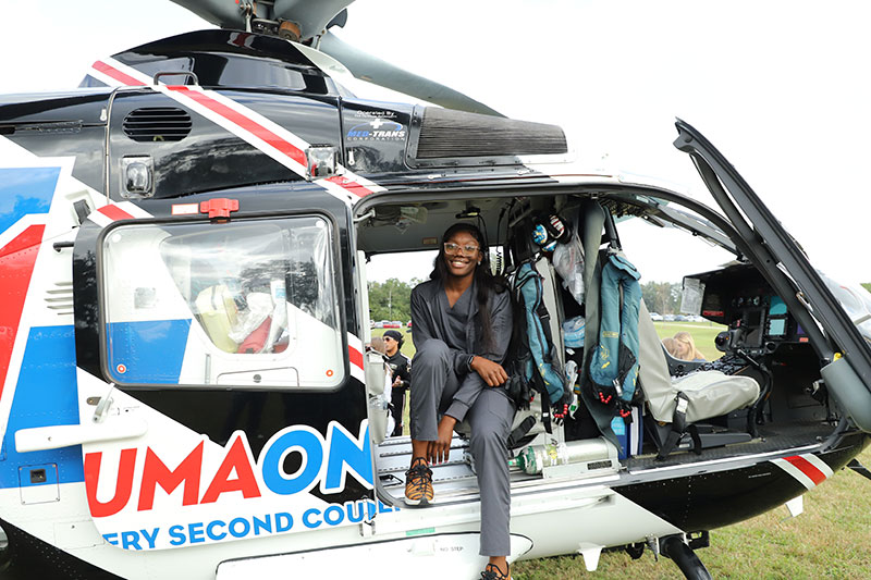 Mimi Carter in the University of Florida’s Trauma One helicopter